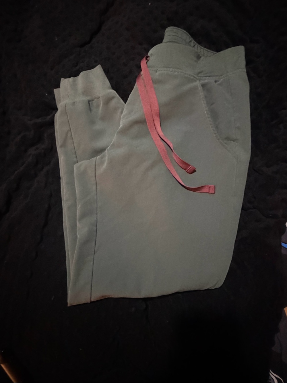 Figs Women's Dark Olive Jogger Scrubs with Maroon Drawstring